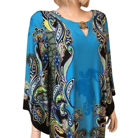 SUNNY Leigh Jersey Dress Colourful Paisley Gorgeous with Broach - Picture 4 of 13